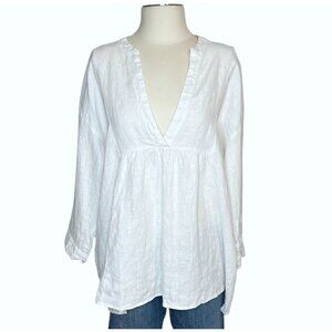 Zara white linen Deep V neck oversize blouse size XS